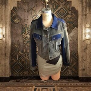 BCBG Jeans Max Azria Blue & Olive Green Denim Corduroy Jacket Size M